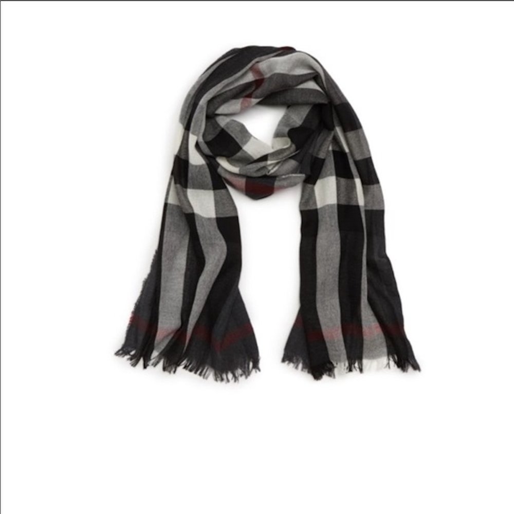 NWT BURBERRY TONAL LIGHTWEIGHT CHECK WOOL CASHMERE SCARF